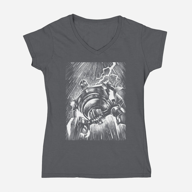 Giant Under The Rain-Womens-V-Neck-Tee-zascanauta