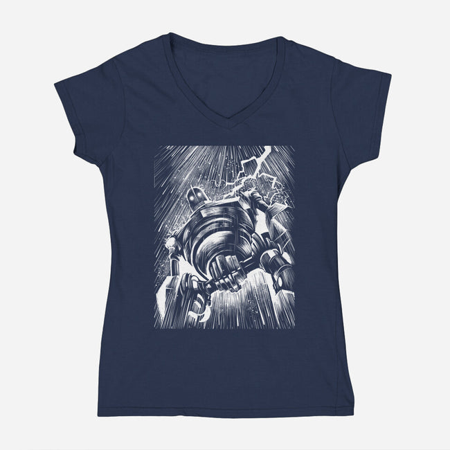 Giant Under The Rain-Womens-V-Neck-Tee-zascanauta