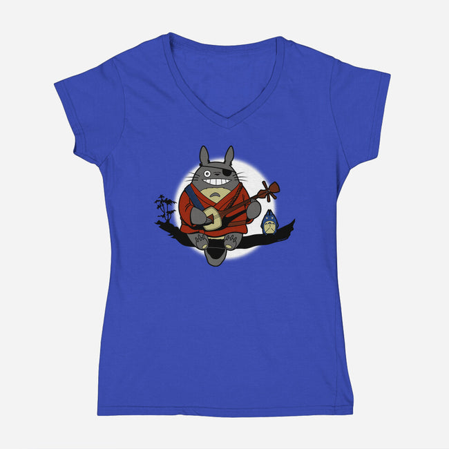 My Neighbor & The Two Strings-Womens-V-Neck-Tee-Boggs Nicolas
