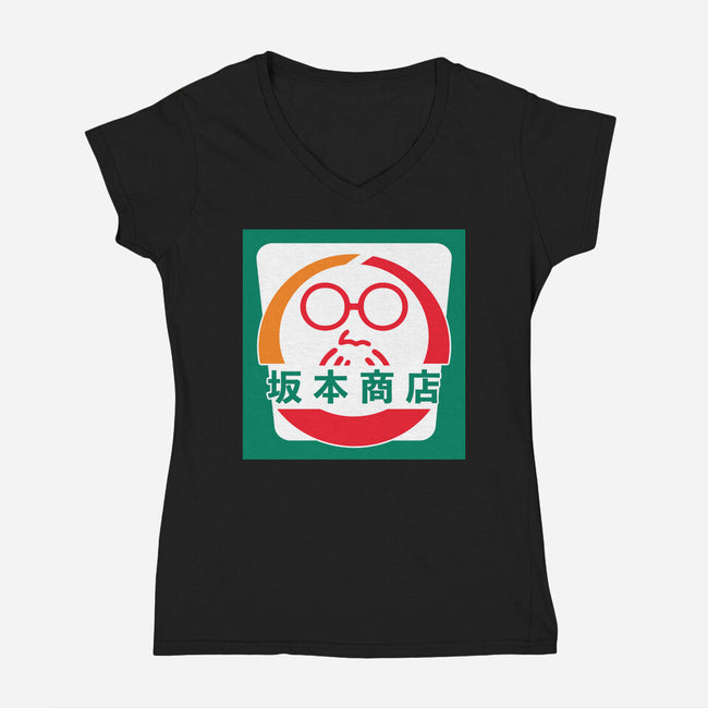 Sakamoto Convenience Store-Womens-V-Neck-Tee-Wookie Mike