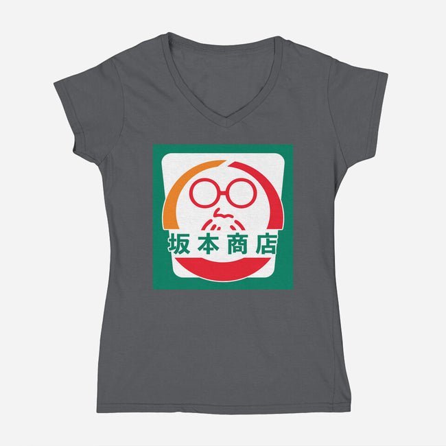 Sakamoto Convenience Store-Womens-V-Neck-Tee-Wookie Mike