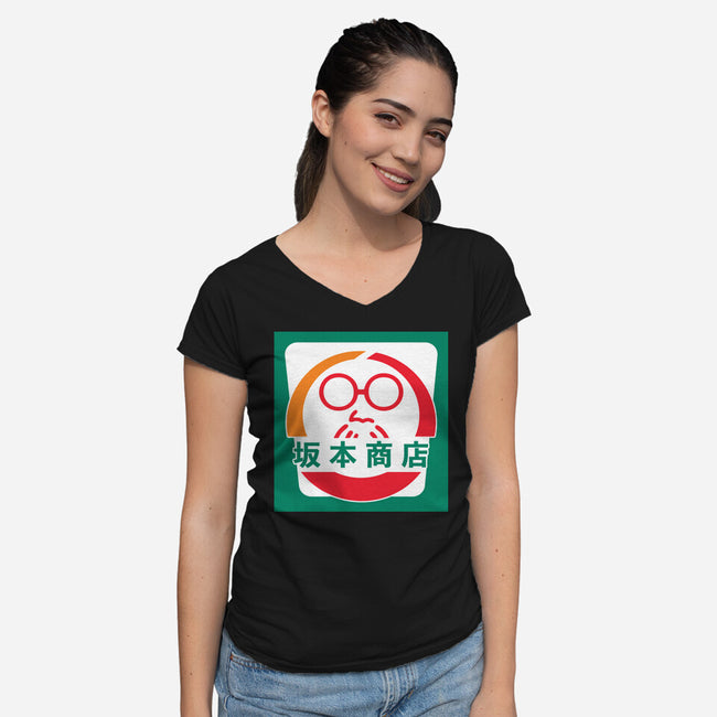 Sakamoto Convenience Store-Womens-V-Neck-Tee-Wookie Mike