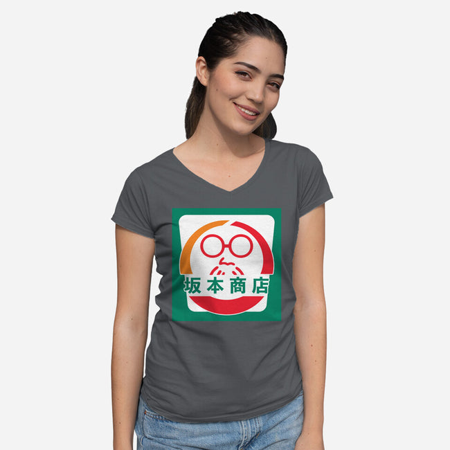 Sakamoto Convenience Store-Womens-V-Neck-Tee-Wookie Mike