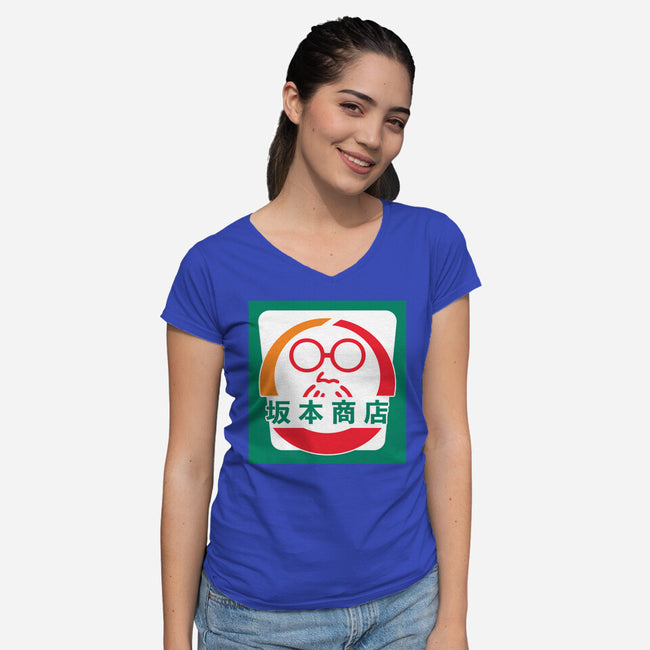 Sakamoto Convenience Store-Womens-V-Neck-Tee-Wookie Mike