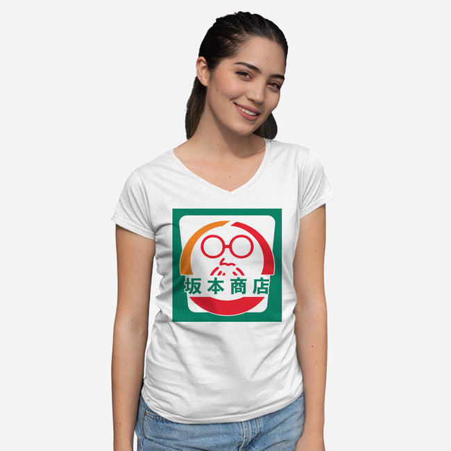 Sakamoto Convenience Store-Womens-V-Neck-Tee-Wookie Mike