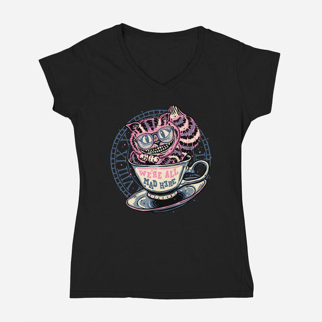 Mad Tea Cup-Womens-V-Neck-Tee-glitchygorilla