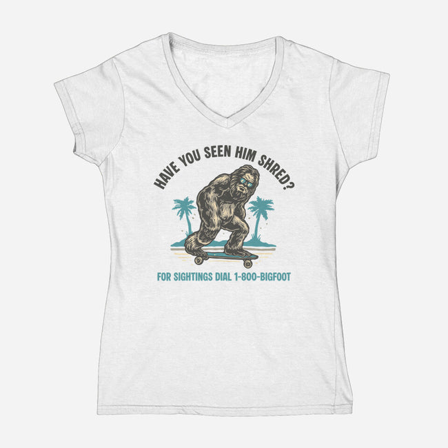 Have You Seen Him Shred-Womens-V-Neck-Tee-glitchygorilla
