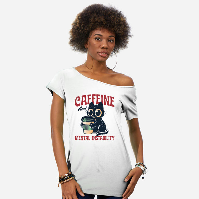 Caffeine And Mental Instability-Womens-Off Shoulder-Tee-Popnotic