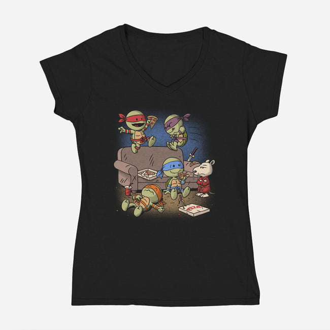 Cowabunga Couch Party-Womens-V-Neck-Tee-Popnotic