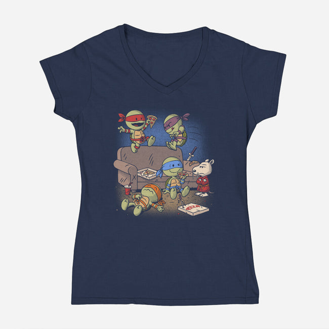 Cowabunga Couch Party-Womens-V-Neck-Tee-Popnotic