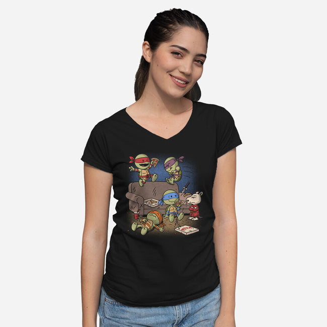 Cowabunga Couch Party-Womens-V-Neck-Tee-Popnotic