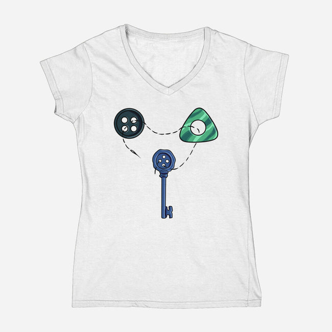Button Puzzle-Womens-V-Neck-Tee-nickzzarto