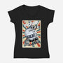 Retro Spaceship-Womens-V-Neck-Tee-fanfabio
