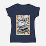 Retro Spaceship-Womens-V-Neck-Tee-fanfabio