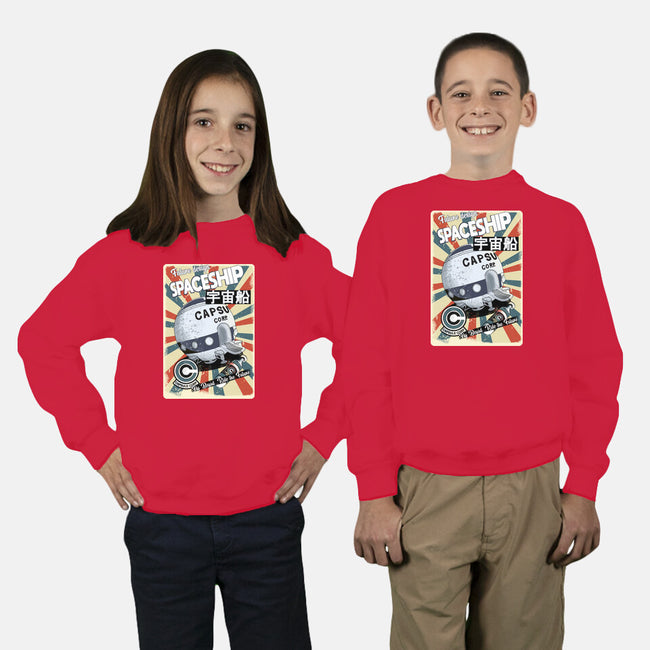 Retro Spaceship-Youth-Crew Neck-Sweatshirt-fanfabio
