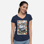 Retro Spaceship-Womens-V-Neck-Tee-fanfabio