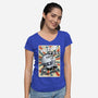 Retro Spaceship-Womens-V-Neck-Tee-fanfabio