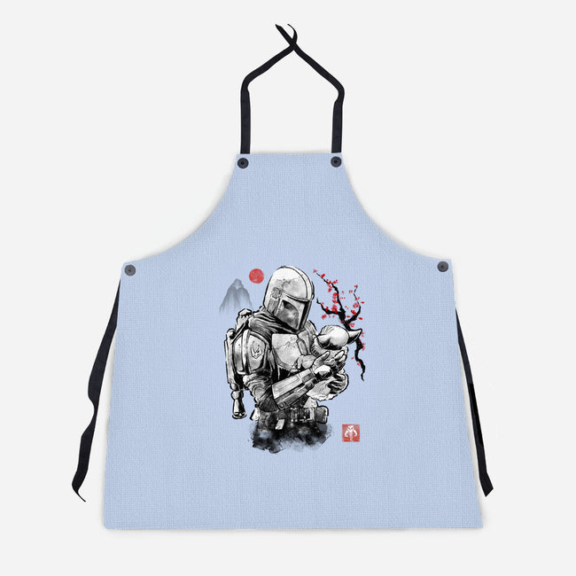Hunter And Alien Baby Sumi-e-Unisex-Kitchen-Apron-Astrobot Invention