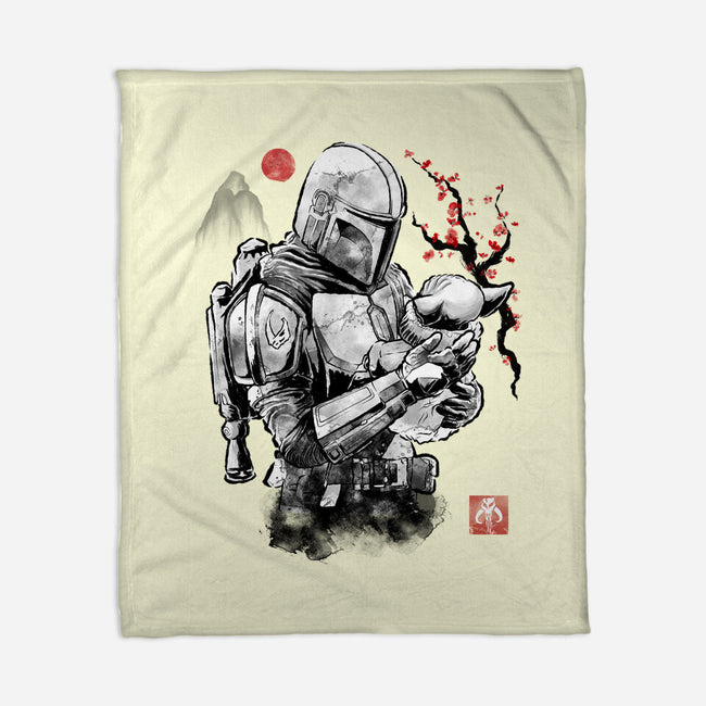 Hunter And Alien Baby Sumi-e-None-Fleece-Blanket-Astrobot Invention
