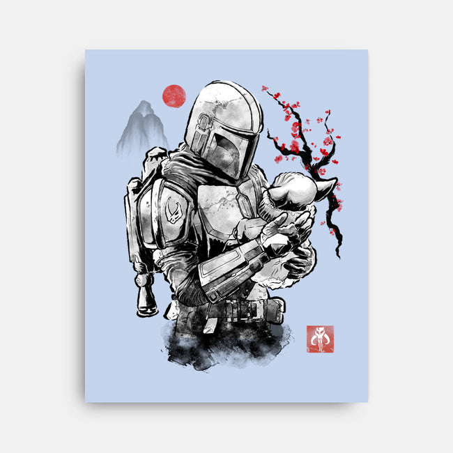 Hunter And Alien Baby Sumi-e-None-Stretched-Canvas-Astrobot Invention