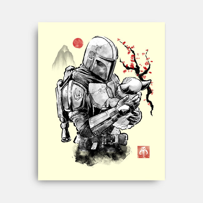 Hunter And Alien Baby Sumi-e-None-Stretched-Canvas-Astrobot Invention
