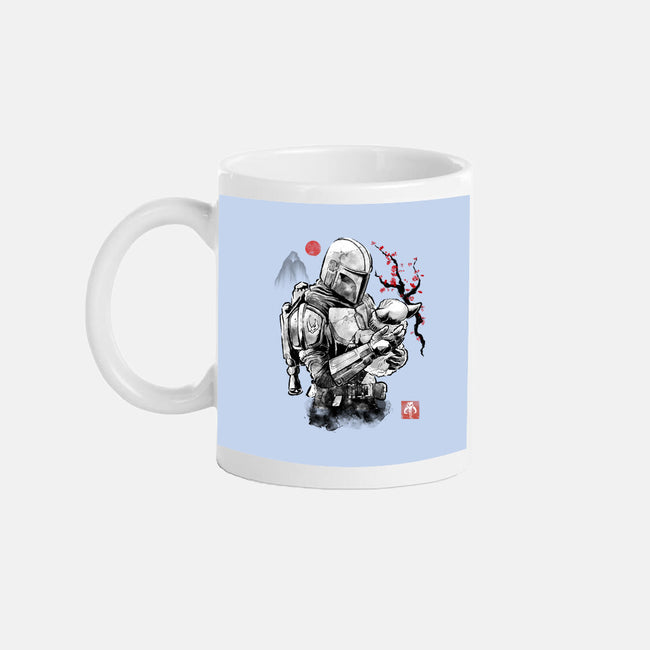 Hunter And Alien Baby Sumi-e-None-Mug-Drinkware-Astrobot Invention