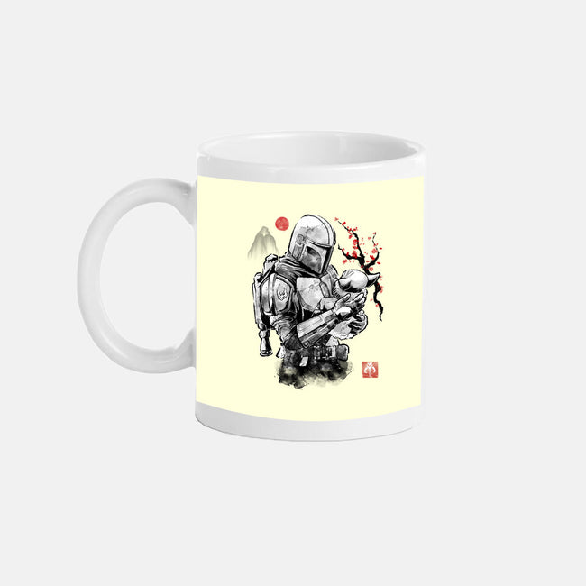 Hunter And Alien Baby Sumi-e-None-Mug-Drinkware-Astrobot Invention