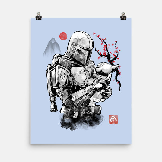 Hunter And Alien Baby Sumi-e-None-Matte-Poster-Astrobot Invention