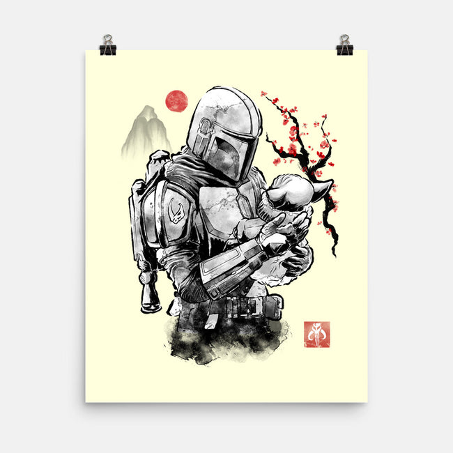 Hunter And Alien Baby Sumi-e-None-Matte-Poster-Astrobot Invention