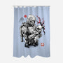 Hunter And Alien Baby Sumi-e-None-Polyester-Shower Curtain-Astrobot Invention