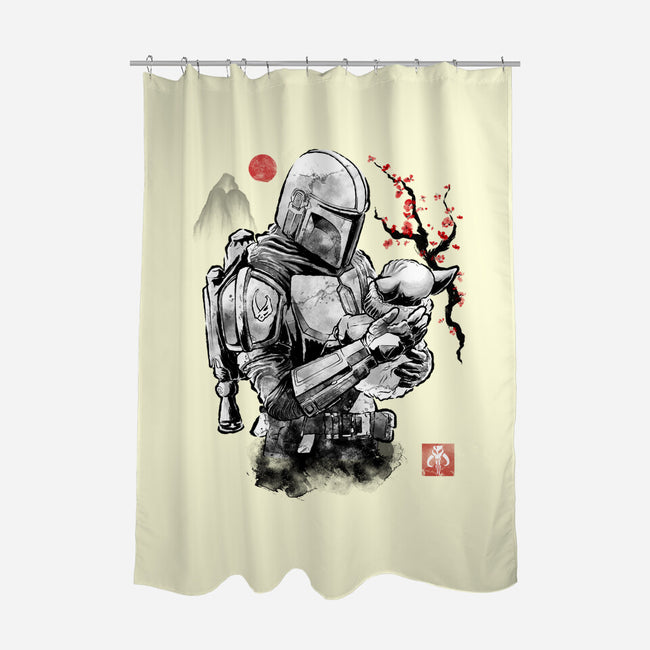 Hunter And Alien Baby Sumi-e-None-Polyester-Shower Curtain-Astrobot Invention