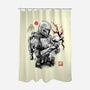 Hunter And Alien Baby Sumi-e-None-Polyester-Shower Curtain-Astrobot Invention