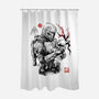 Hunter And Alien Baby Sumi-e-None-Polyester-Shower Curtain-Astrobot Invention