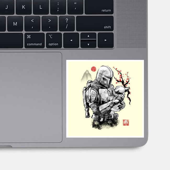 Hunter And Alien Baby Sumi-e-None-Glossy-Sticker-Astrobot Invention