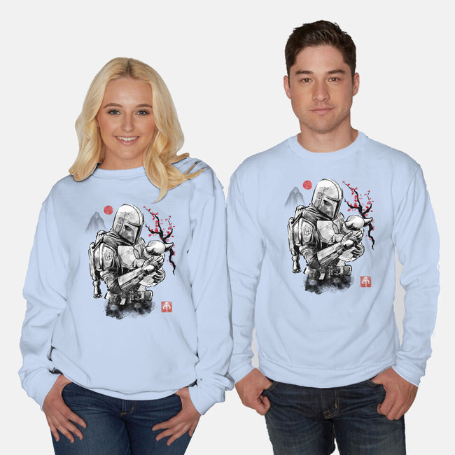 Hunter And Alien Baby Sumi-e-Unisex-Crew Neck-Sweatshirt-Astrobot Invention