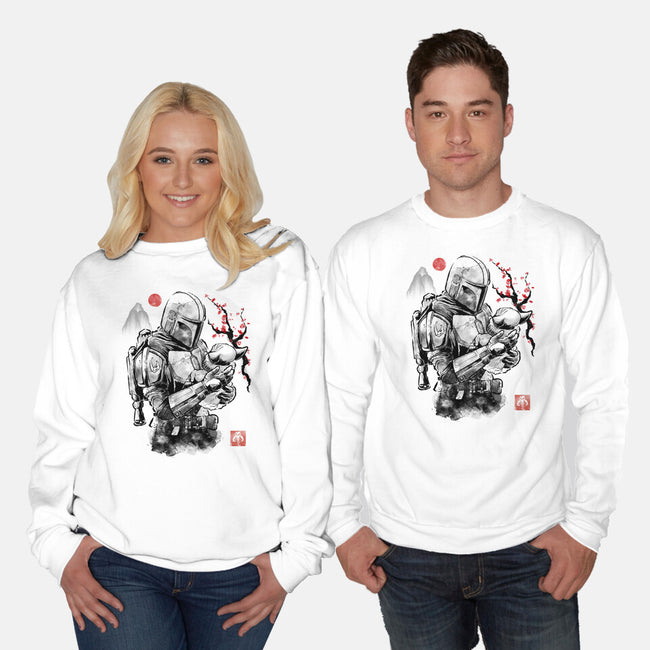 Hunter And Alien Baby Sumi-e-Unisex-Crew Neck-Sweatshirt-Astrobot Invention