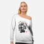 Hunter And Alien Baby Sumi-e-Womens-Off Shoulder-Sweatshirt-Astrobot Invention