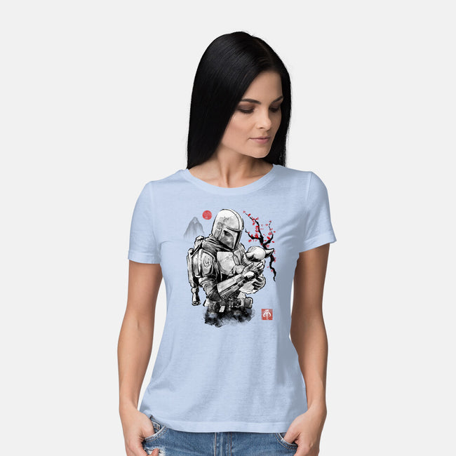 Hunter And Alien Baby Sumi-e-Womens-Basic-Tee-Astrobot Invention