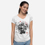 Hunter And Alien Baby Sumi-e-Womens-V-Neck-Tee-Astrobot Invention