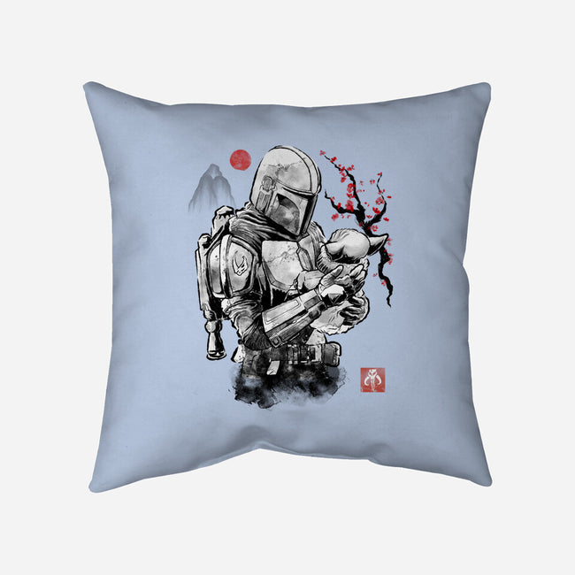 Hunter And Alien Baby Sumi-e-None-Removable Cover w Insert-Throw Pillow-Astrobot Invention
