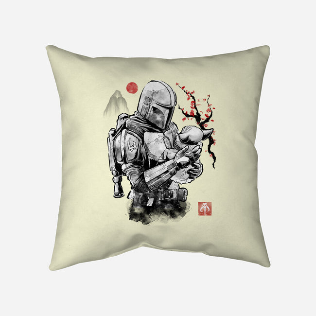 Hunter And Alien Baby Sumi-e-None-Removable Cover w Insert-Throw Pillow-Astrobot Invention