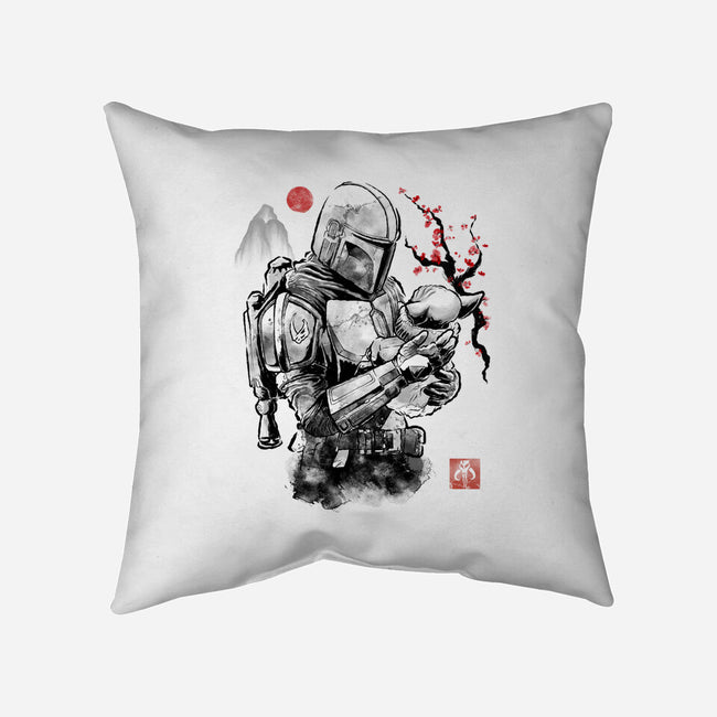 Hunter And Alien Baby Sumi-e-None-Removable Cover w Insert-Throw Pillow-Astrobot Invention