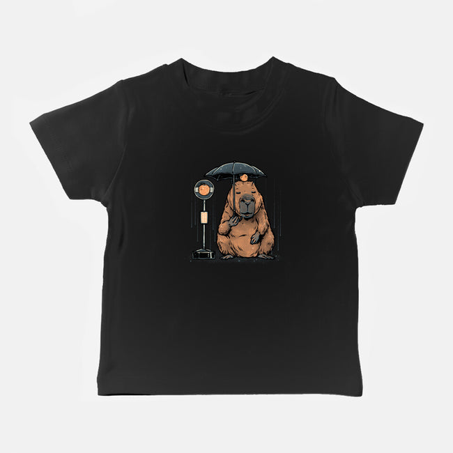 Capybara Bus Stop-Baby-Basic-Tee-glitchygorilla