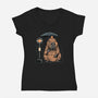 Capybara Bus Stop-Womens-V-Neck-Tee-glitchygorilla