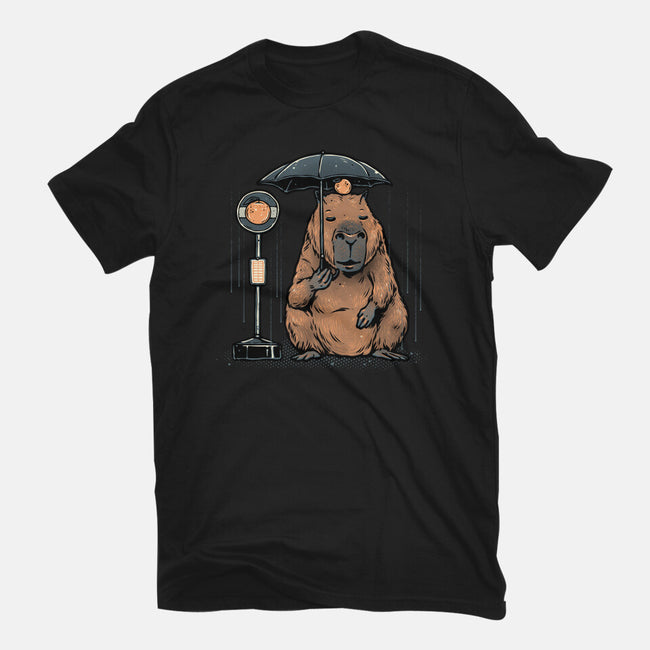 Capybara Bus Stop-Mens-Heavyweight-Tee-glitchygorilla