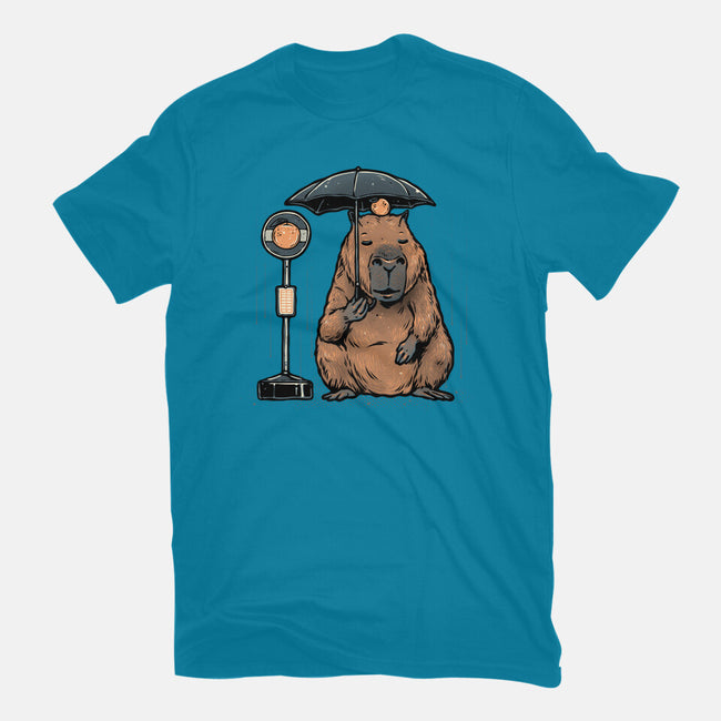 Capybara Bus Stop-Mens-Heavyweight-Tee-glitchygorilla