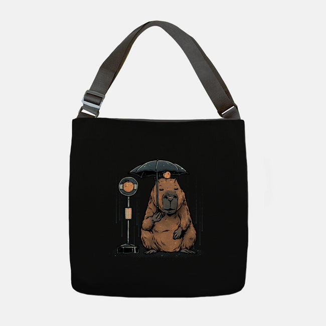 Capybara Bus Stop-None-Adjustable Tote-Bag-glitchygorilla