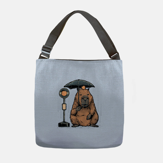 Capybara Bus Stop-None-Adjustable Tote-Bag-glitchygorilla