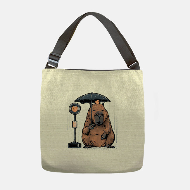 Capybara Bus Stop-None-Adjustable Tote-Bag-glitchygorilla