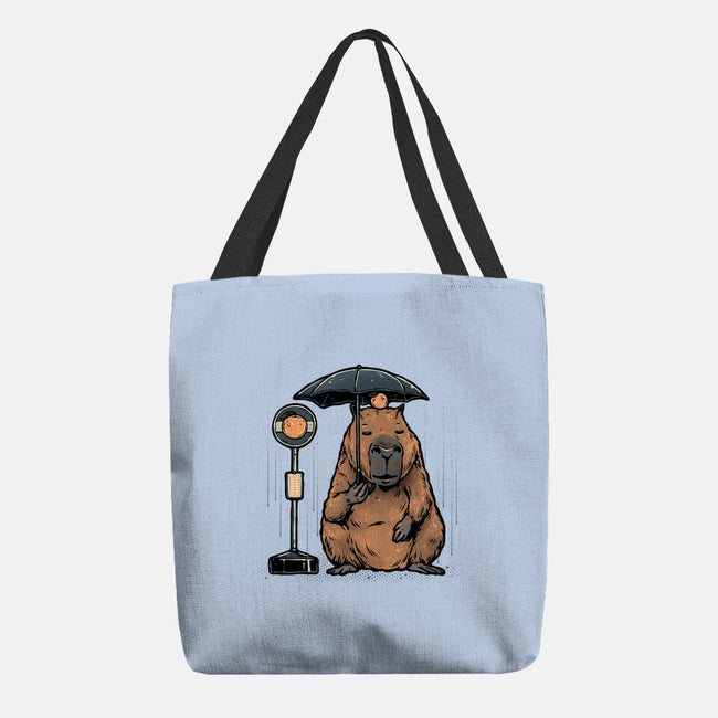 Capybara Bus Stop-None-Basic Tote-Bag-glitchygorilla